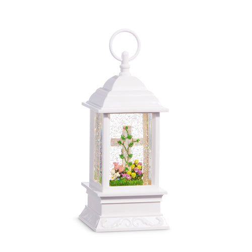 RAZ - 9.5" CROSS AND TULIPS LIGHTED WATER LANTERN