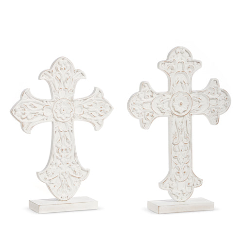 RAZ - 14.75" DISTRESSED CROSS ON STAND - (Two Styles to Choose From)