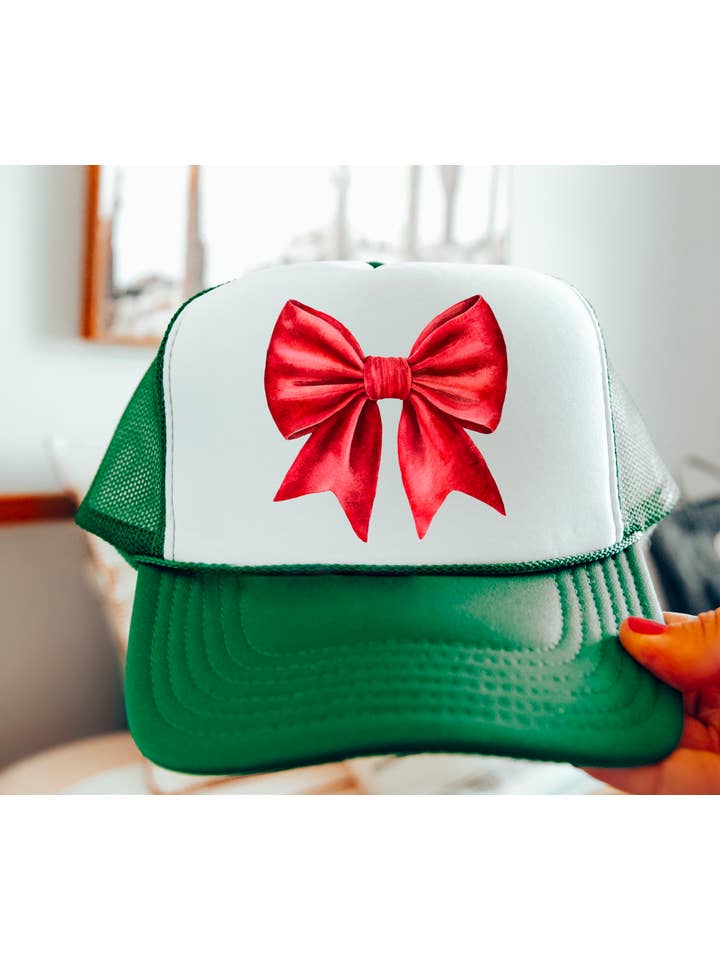 Christmas Red Bow Coquette Trucker Hat