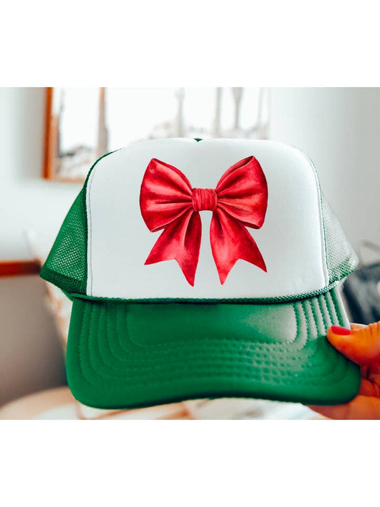 Christmas Red Bow Coquette Trucker Hat