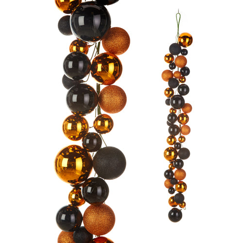 RAZ - 4" BLACK AND ORANGE BALL GARLAND