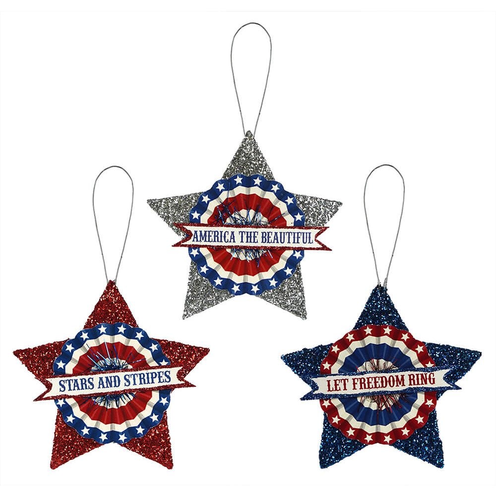 Bethany Lowe - Americana Glitter Star Ornaments (Three Styles to Choose From)