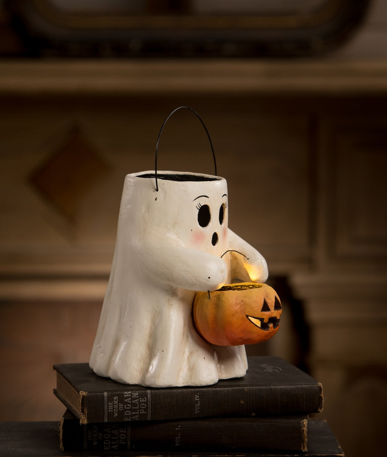 Bethany Lowe - Sweet Boo with Pumpkin Bucket Paper Mache