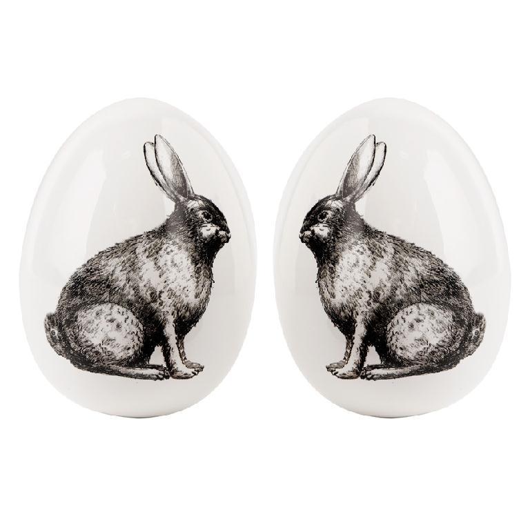 6.5 Inch Assorted White Ceramic Eggs w/Rabbit (Two Styles to Choose from)