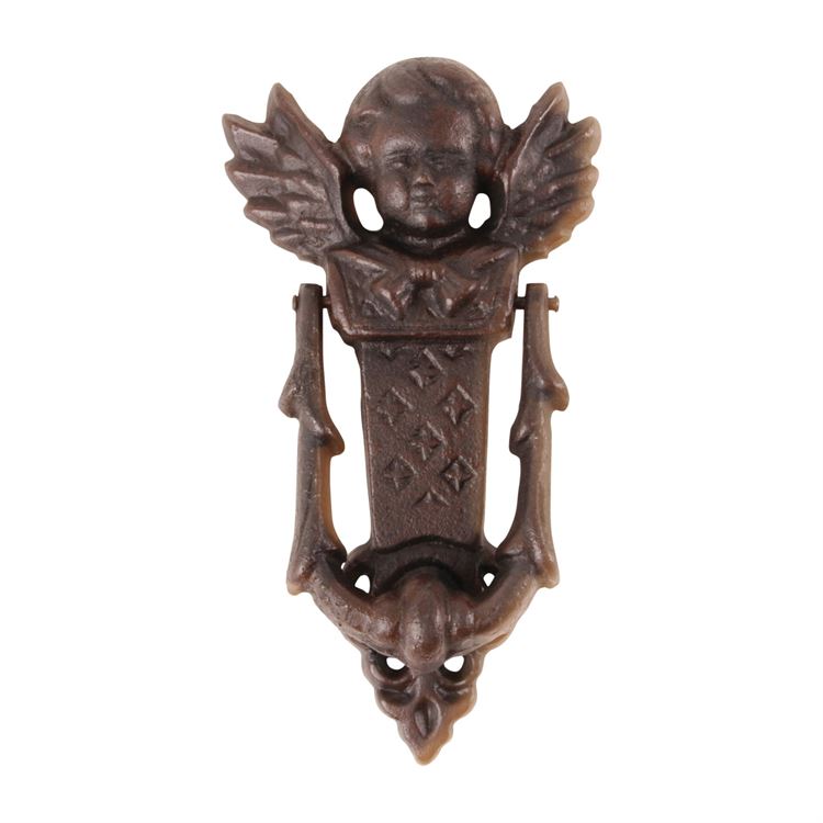 Angel Door Knocker, Cast Iron, Antique Brown