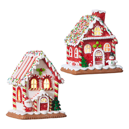 RAZ - 7.25" GINGERBREAD LIGHTED HOUSE (Santa or Snowman)