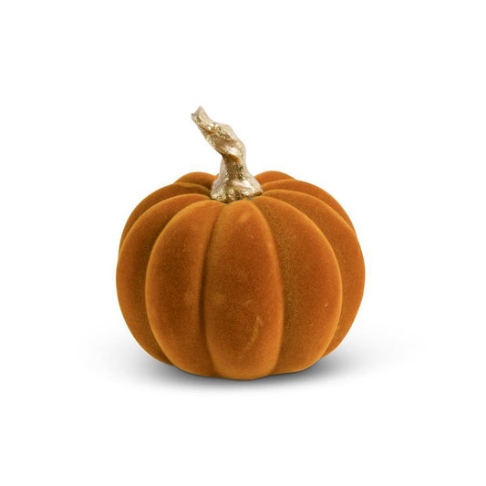 3.5 Inch Orange Velvet Pumpkin w/Twisted Gold Stem