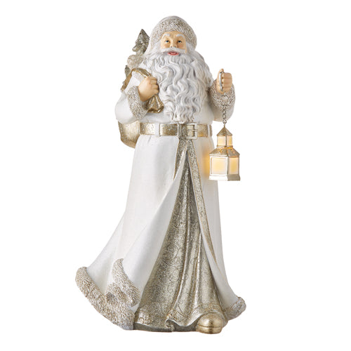 RAZ - 15" SANTA WITH LIGHTED LANTERN AND BAG