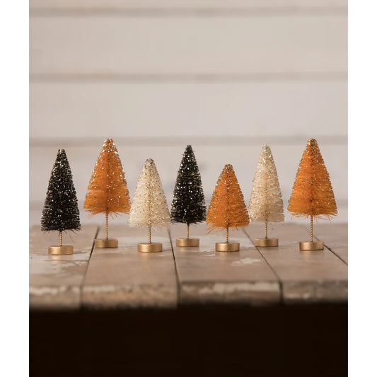 Mini Halloween Bottle Brush Trees with Gold Glitter S7