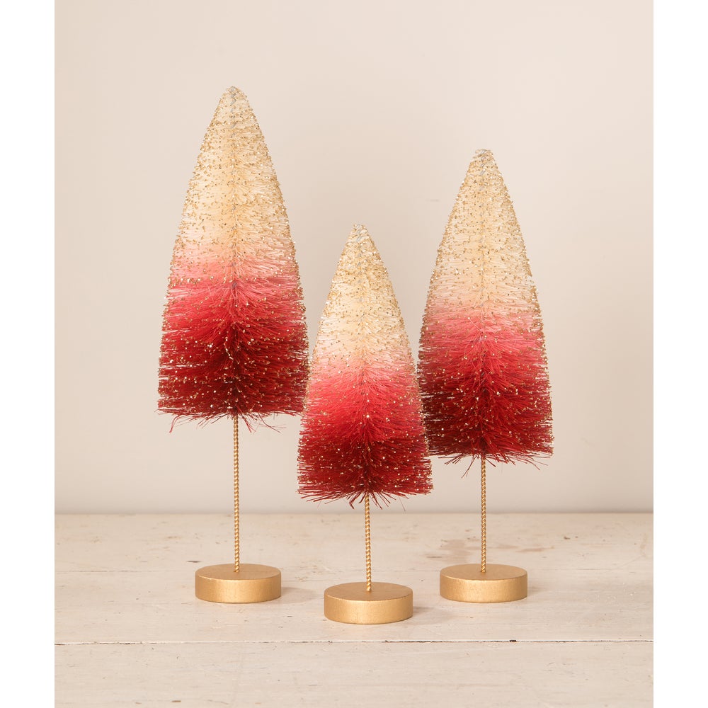 Bethany Lowe - Strawberries and Cream Bottle Brush Trees Set of 3