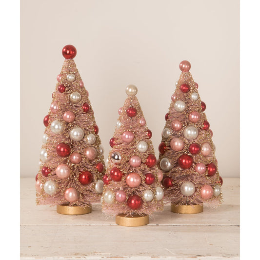 Bethany Lowe - Valentine Golden Blush Bottle Brush Trees Set of 3